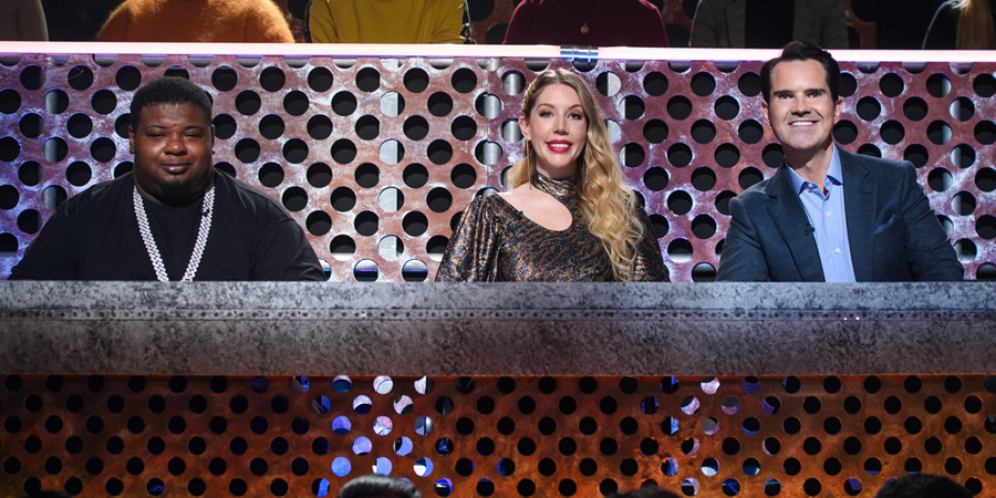 Roast Battle. Image shows from L to R: Big Narstie, Katherine Ryan, Jimmy Carr. Roast Battle. Image shows from L to R: Big Narstie, Katherine Ryan, Jimmy Carr.