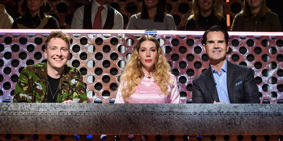 Roast Battle. Image shows from L to R: Joe Lycett, Katherine Ryan, Jimmy Carr. Roast Battle. Image shows from L to R: Joe Lycett, Katherine Ryan, Jimmy Carr.