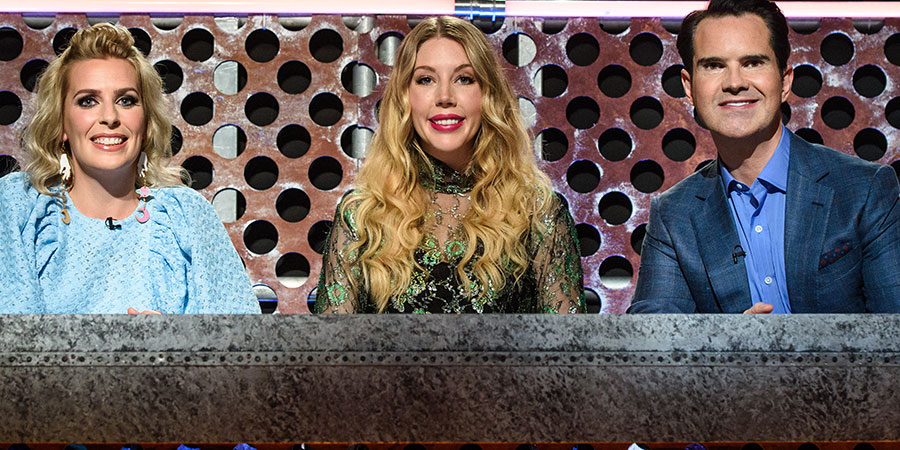 Roast Battle. Image shows from L to R: Sara Pascoe, Katherine Ryan, Jimmy Carr. Roast Battle. Image shows from L to R: Sara Pascoe, Katherine Ryan, Jimmy Carr.