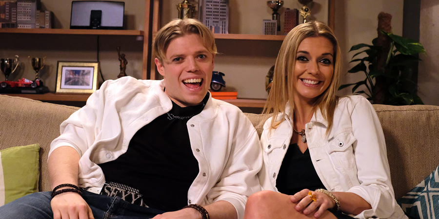 Rob Beckett's Playing For Time. Image shows from L to R: Rob Beckett, Rachel Riley. Copyright: Rumpus Media. Rob Beckett's Playing For Time. Image shows from L to R: Rob Beckett, Rachel Riley. Copyright: Rumpus Media.