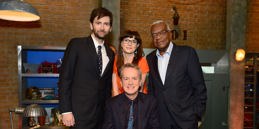 Room 101. Image shows from L to R: David Tennant, Aisling Bea, Frank Skinner, Trevor McDonald. Copyright: Hat Trick Productions. Room 101. Image shows from L to R: David Tennant, Aisling Bea, Frank Skinner, Trevor McDonald. Copyright: Hat Trick Productions.