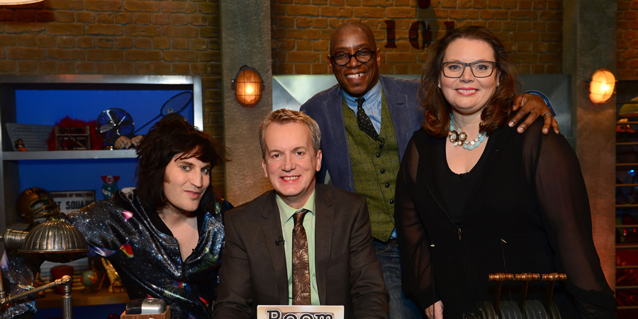 Room 101. Image shows from L to R: Noel Fielding, Frank Skinner, Ian Wright, Joanna Scanlan. Copyright: Hat Trick Productions. Room 101. Image shows from L to R: Noel Fielding, Frank Skinner, Ian Wright, Joanna Scanlan. Copyright: Hat Trick Productions.