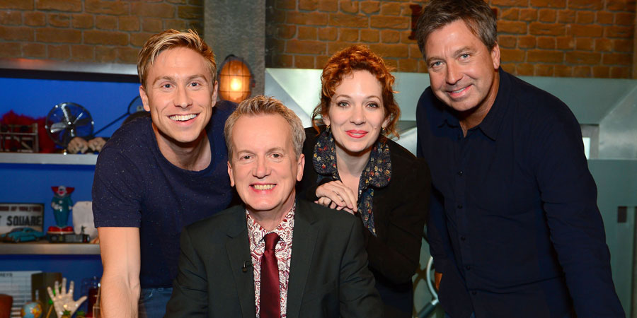 Room 101. Image shows from L to R: Russell Howard, Frank Skinner, Katherine Parkinson, John Torode. Copyright: Hat Trick Productions. Room 101. Image shows from L to R: Russell Howard, Frank Skinner, Katherine Parkinson, John Torode. Copyright: Hat Trick Productions.