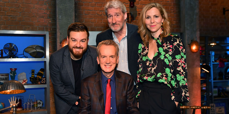 Room 101. Image shows from L to R: Alex Brooker, Frank Skinner, Jeremy Paxman, Sally Phillips. Copyright: Hat Trick Productions. Room 101. Image shows from L to R: Alex Brooker, Frank Skinner, Jeremy Paxman, Sally Phillips. Copyright: Hat Trick Productions.