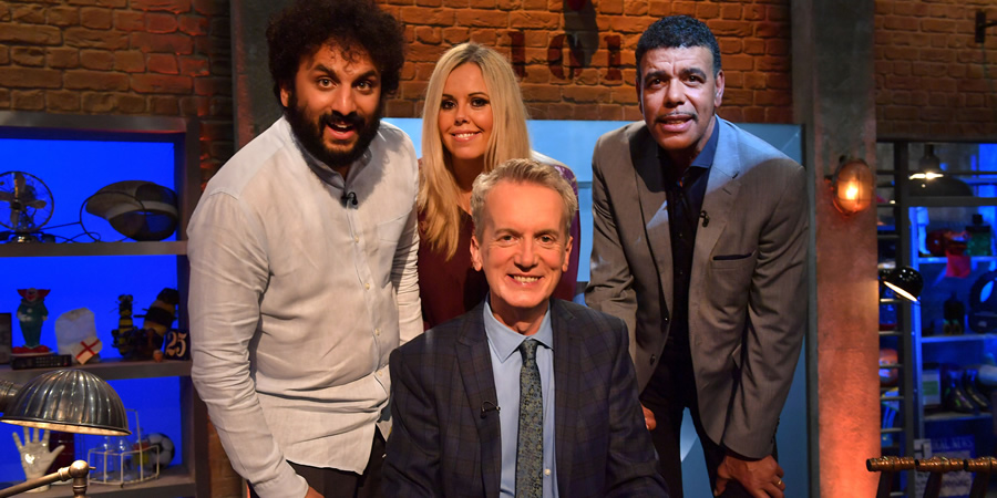 Room 101. Image shows from L to R: Nish Kumar, Roisin Conaty, Frank Skinner, Chris Kamara. Copyright: Hat Trick Productions. Room 101. Image shows from L to R: Nish Kumar, Roisin Conaty, Frank Skinner, Chris Kamara. Copyright: Hat Trick Productions.