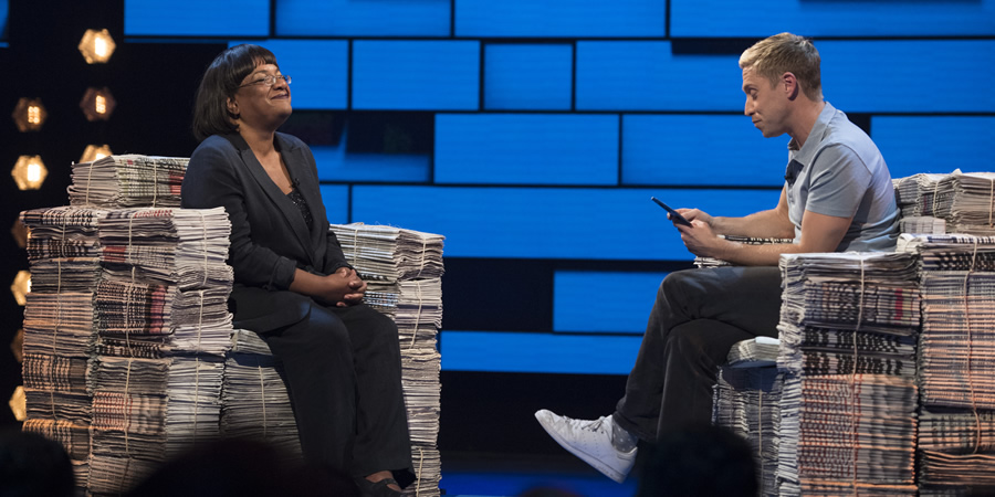 The Russell Howard Hour. Image shows from L to R: Diane Abbott, Russell Howard. Copyright: Avalon Television. The Russell Howard Hour. Image shows from L to R: Diane Abbott, Russell Howard. Copyright: Avalon Television.