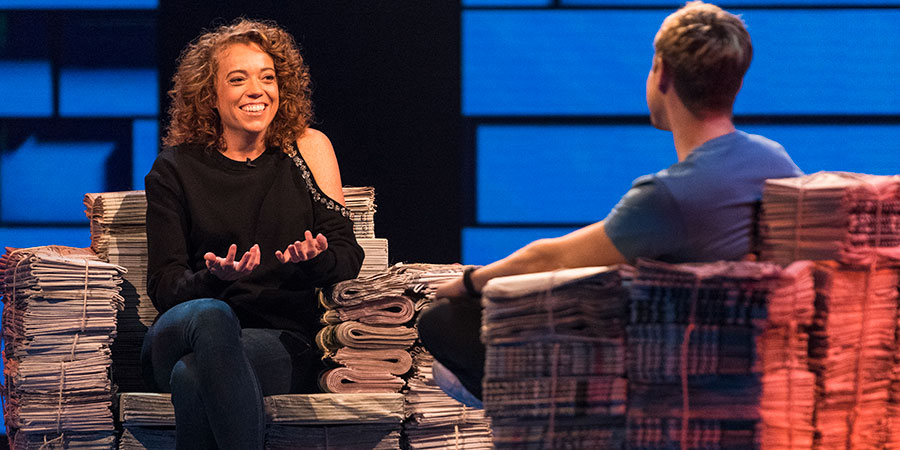 The Russell Howard Hour. Image shows from L to R: Michelle Wolf, Russell Howard. Copyright: Avalon Television. The Russell Howard Hour. Image shows from L to R: Michelle Wolf, Russell Howard. Copyright: Avalon Television.