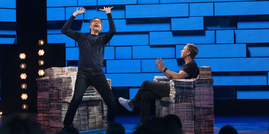 The Russell Howard Hour. Image shows from L to R: Stephen Merchant, Russell Howard. Copyright: Avalon Television. The Russell Howard Hour. Image shows from L to R: Stephen Merchant, Russell Howard. Copyright: Avalon Television.
