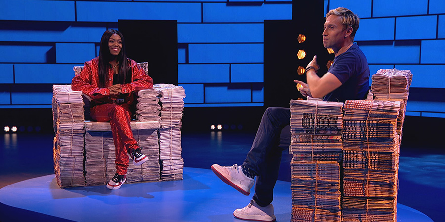 The Russell Howard Hour. Image shows from L to R: Lady Leshurr, Russell Howard. Copyright: Avalon Television. The Russell Howard Hour. Image shows from L to R: Lady Leshurr, Russell Howard. Copyright: Avalon Television.