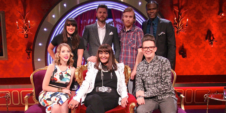 Safeword. Image shows from L to R: Katherine Ryan, Vikki Stone, Rick Edwards, Hilary Devey, Bobby Mair, David Morgan, Brian Belo. Safeword. Image shows from L to R: Katherine Ryan, Vikki Stone, Rick Edwards, Hilary Devey, Bobby Mair, David Morgan, Brian Belo.