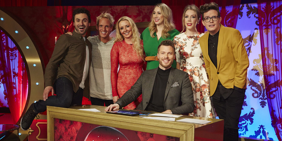 Safeword. Image shows from L to R: Patrick Monahan, Jamie Laing, Carol Vorderman, Tiffany Stevenson, Rick Edwards, Katherine Ryan, David Morgan. Safeword. Image shows from L to R: Patrick Monahan, Jamie Laing, Carol Vorderman, Tiffany Stevenson, Rick Edwards, Katherine Ryan, David Morgan.