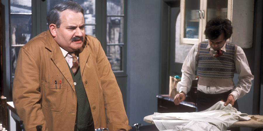 Open All Hours. Image shows from L to R: Albert Arkwright (Ronnie Barker), Granville (David Jason). Copyright: BBC. Open All Hours. Image shows from L to R: Albert Arkwright (Ronnie Barker), Granville (David Jason). Copyright: BBC.
