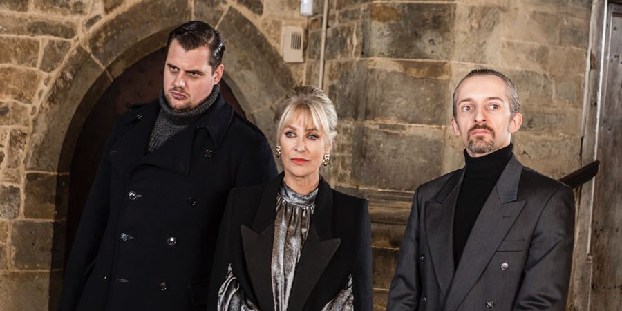 Shakespeare & Hathaway - Private Investigators. Image shows from L to R: Alek Hodzic (Kristian Phillips), Anastasia Kusk (Carol Royle), Dimitri Kapel (Adam Wittek). Shakespeare & Hathaway - Private Investigators. Image shows from L to R: Alek Hodzic (Kristian Phillips), Anastasia Kusk (Carol Royle), Dimitri Kapel (Adam Wittek).