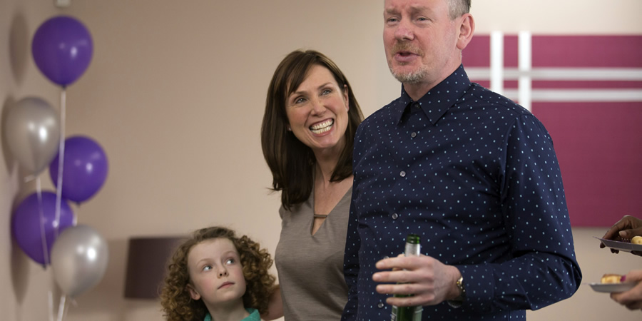 Siblings. Image shows from L to R: Lily (Honor Kneafsey), Beverley (Sally Rogers), Gregg French (John Gordon Sinclair). Copyright: Bwark Productions. Siblings. Image shows from L to R: Lily (Honor Kneafsey), Beverley (Sally Rogers), Gregg French (John Gordon Sinclair). Copyright: Bwark Productions.