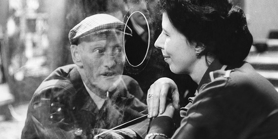 Steptoe And Son. Image shows from L to R: Albert Steptoe (Wilfrid Brambell), Cashier of cinema screening Fellini (Damaris Hayman). Copyright: BBC. Steptoe And Son. Image shows from L to R: Albert Steptoe (Wilfrid Brambell), Cashier of cinema screening Fellini (Damaris Hayman). Copyright: BBC.