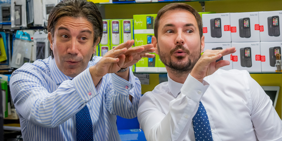 Still Game. Image shows from L to R: Phone Shop Assistant (Gianni Capaldi), Phone Shop Assistant (Martin Compston). Still Game. Image shows from L to R: Phone Shop Assistant (Gianni Capaldi), Phone Shop Assistant (Martin Compston).