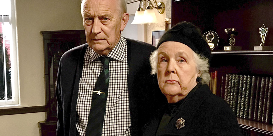 Still Open All Hours. Image shows from L to R: Mr Newbold (Geoffrey Whitehead), Mrs Featherstone (Stephanie Cole). Copyright: BBC. Still Open All Hours. Image shows from L to R: Mr Newbold (Geoffrey Whitehead), Mrs Featherstone (Stephanie Cole). Copyright: BBC.