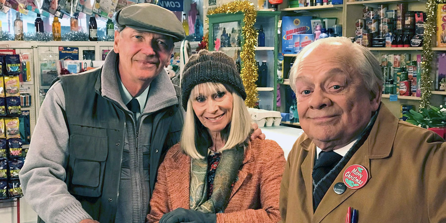 Still Open All Hours. Image shows from L to R: George (Roger Sloman), Annie (Rita Tushingham), Granville (David Jason). Copyright: BBC. Still Open All Hours. Image shows from L to R: George (Roger Sloman), Annie (Rita Tushingham), Granville (David Jason). Copyright: BBC.