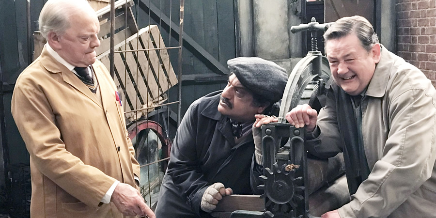 Still Open All Hours. Image shows from L to R: Granville (David Jason), Cyril (Kulvinder Ghir), Wet Eric (Johnny Vegas). Still Open All Hours. Image shows from L to R: Granville (David Jason), Cyril (Kulvinder Ghir), Wet Eric (Johnny Vegas).
