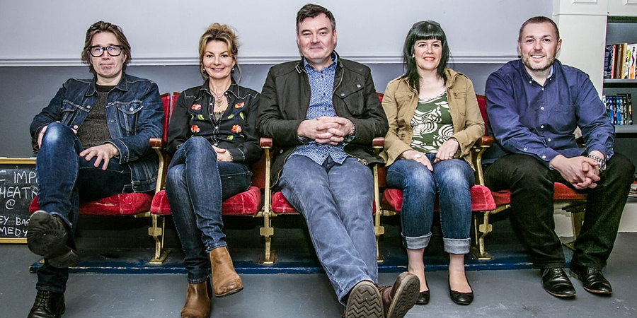 Stop The Press. Image shows from L to R: Justin Currie, Jo Caulfield, Grant Stott, Fiona Shephard, Gary Robertson. Copyright: Dabster Productions. Stop The Press. Image shows from L to R: Justin Currie, Jo Caulfield, Grant Stott, Fiona Shephard, Gary Robertson. Copyright: Dabster Productions.