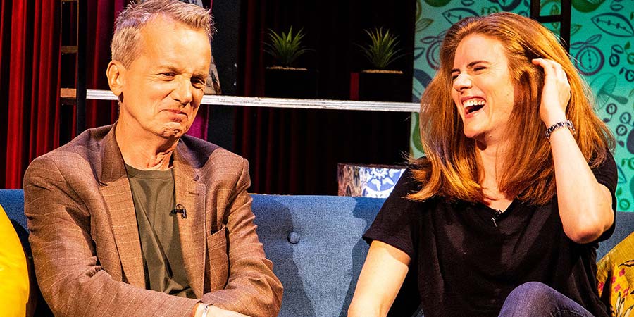 Susan Calman's Fringe Benefits. Image shows from L to R: Frank Skinner, Sarah Kendall. Copyright: BBC. Susan Calman's Fringe Benefits. Image shows from L to R: Frank Skinner, Sarah Kendall. Copyright: BBC.