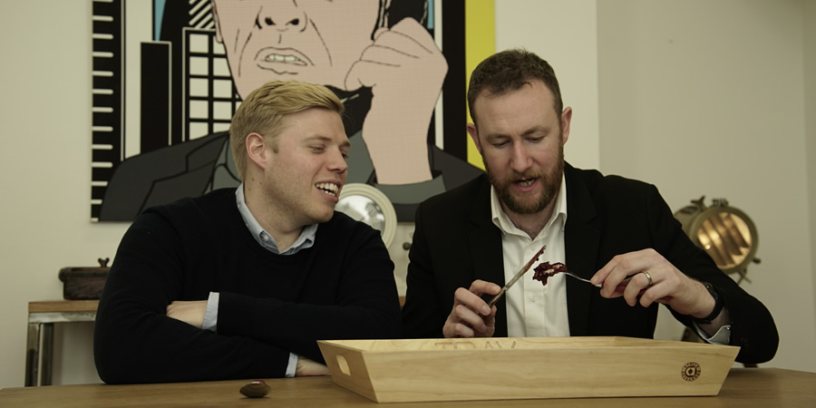 Taskmaster. Image shows from L to R: Rob Beckett, Alex Horne. Copyright: Avalon Television. Taskmaster. Image shows from L to R: Rob Beckett, Alex Horne. Copyright: Avalon Television.