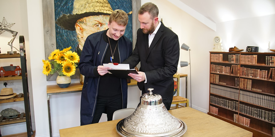 Taskmaster. Image shows from L to R: Joe Lycett, Alex Horne. Copyright: Avalon Television. Taskmaster. Image shows from L to R: Joe Lycett, Alex Horne. Copyright: Avalon Television.
