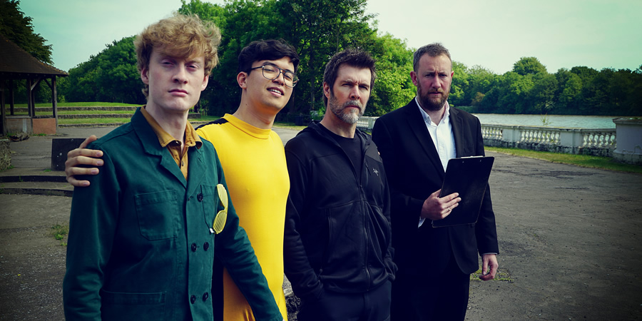 Taskmaster. Image shows from L to R: James Acaster, Phil Wang, Rhod Gilbert, Alex Horne. Copyright: Avalon Television. Taskmaster. Image shows from L to R: James Acaster, Phil Wang, Rhod Gilbert, Alex Horne. Copyright: Avalon Television.