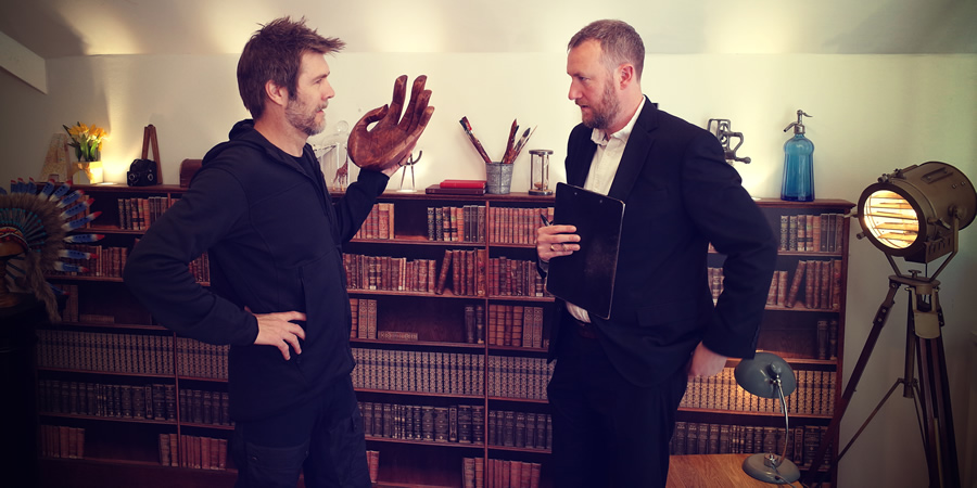 Taskmaster. Image shows from L to R: Rhod Gilbert, Alex Horne. Copyright: Avalon Television. Taskmaster. Image shows from L to R: Rhod Gilbert, Alex Horne. Copyright: Avalon Television.