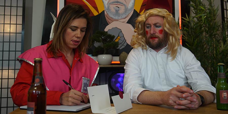 Taskmaster. Image shows from L to R: Lou Sanders, Alex Horne. Copyright: Avalon Television. Taskmaster. Image shows from L to R: Lou Sanders, Alex Horne. Copyright: Avalon Television.