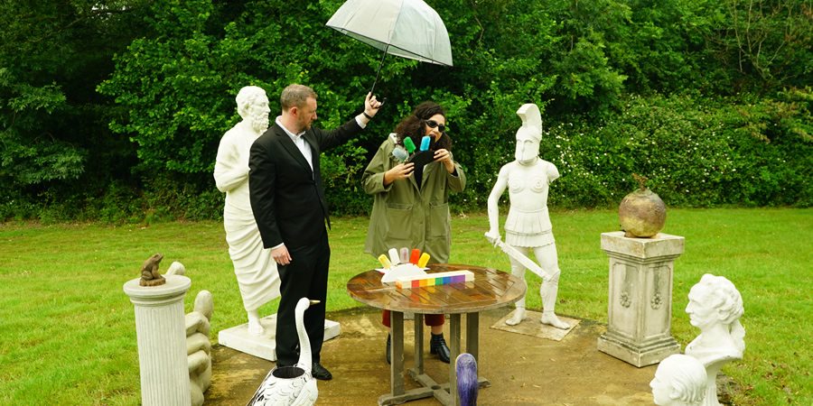 Taskmaster. Image shows from L to R: Alex Horne, Rose Matafeo. Copyright: Avalon Television. Taskmaster. Image shows from L to R: Alex Horne, Rose Matafeo. Copyright: Avalon Television.