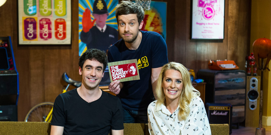 The Chris Ramsey Show. Image shows from L to R: Adam Hess, Chris Ramsey, Sara Pascoe. Copyright: Avalon Television. The Chris Ramsey Show. Image shows from L to R: Adam Hess, Chris Ramsey, Sara Pascoe. Copyright: Avalon Television.