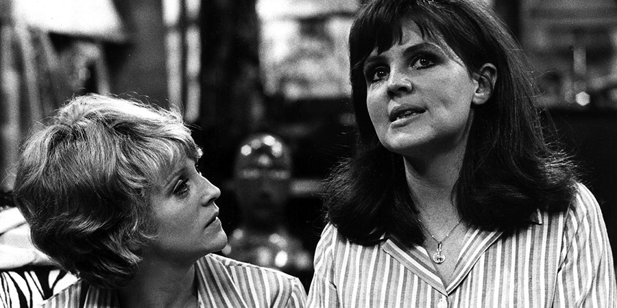 The Liver Birds. Image shows from L to R: Beryl Hennessey (Polly James), Dawn (Pauline Collins). Copyright: BBC. The Liver Birds. Image shows from L to R: Beryl Hennessey (Polly James), Dawn (Pauline Collins). Copyright: BBC.