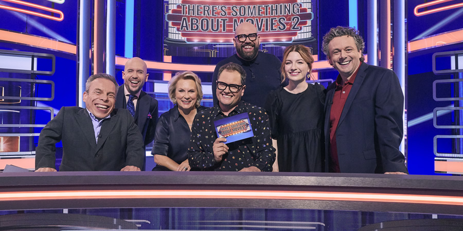 There's Something About Movies. Image shows from L to R: Warwick Davis, Tom Allen, Jennifer Saunders, Alan Carr, Tom Davis, Alice Levine, Michael Sheen. There's Something About Movies. Image shows from L to R: Warwick Davis, Tom Allen, Jennifer Saunders, Alan Carr, Tom Davis, Alice Levine, Michael Sheen.
