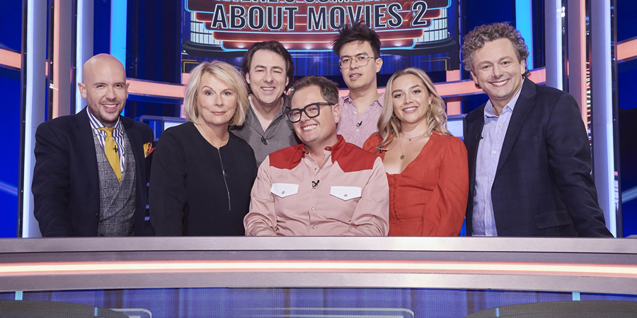 There's Something About Movies. Image shows from L to R: Tom Allen, Jennifer Saunders, Jonathan Ross, Alan Carr, Phil Wang, Florence Pugh, Michael Sheen. There's Something About Movies. Image shows from L to R: Tom Allen, Jennifer Saunders, Jonathan Ross, Alan Carr, Phil Wang, Florence Pugh, Michael Sheen.