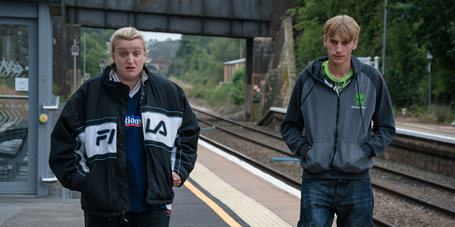 This Country. Image shows from L to R: Kerry Mucklowe (Daisy May Cooper), Lee 'Kurtan' Mucklowe (Charlie Cooper). This Country. Image shows from L to R: Kerry Mucklowe (Daisy May Cooper), Lee 'Kurtan' Mucklowe (Charlie Cooper).