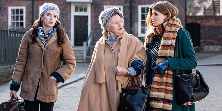 This Way Up. Image shows from L to R: Aine (Aisling Bea), Mother (Sorcha Cusack), Shona (Sharon Horgan). Copyright: Merman. This Way Up. Image shows from L to R: Aine (Aisling Bea), Mother (Sorcha Cusack), Shona (Sharon Horgan). Copyright: Merman.