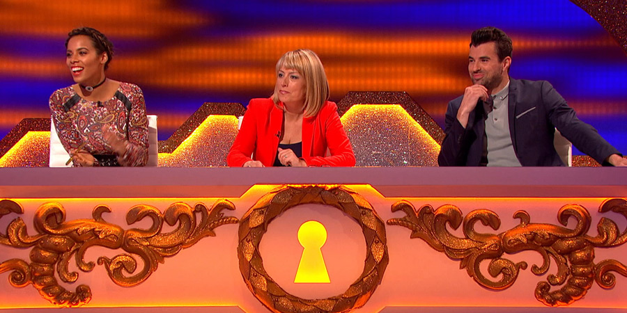 Through The Keyhole. Image shows from L to R: Rochelle Humes, Fay Ripley, Steve Jones. Copyright: Talkback. Through The Keyhole. Image shows from L to R: Rochelle Humes, Fay Ripley, Steve Jones. Copyright: Talkback.