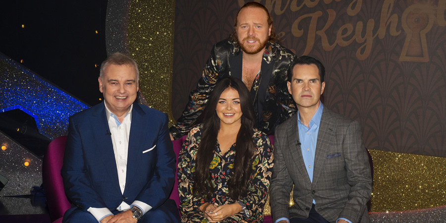 Through The Keyhole. Image shows from L to R: Eamonn Holmes, Scarlett Moffatt, Leigh Francis, Jimmy Carr. Copyright: Talkback. Through The Keyhole. Image shows from L to R: Eamonn Holmes, Scarlett Moffatt, Leigh Francis, Jimmy Carr. Copyright: Talkback.