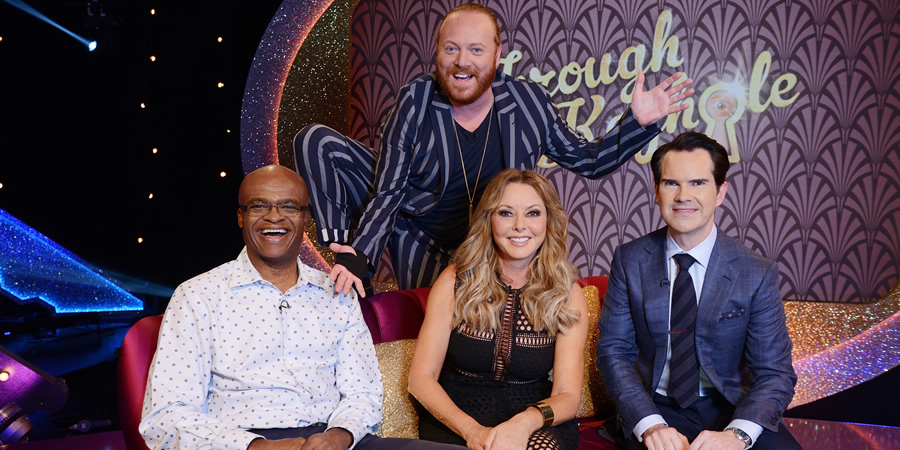 Through The Keyhole. Image shows from L to R: Kriss Akabusi, Leigh Francis, Carol Vorderman, Jimmy Carr. Copyright: Talkback. Through The Keyhole. Image shows from L to R: Kriss Akabusi, Leigh Francis, Carol Vorderman, Jimmy Carr. Copyright: Talkback.