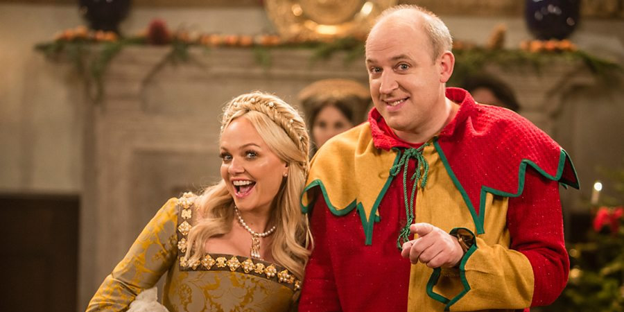 Tim Vine Travels Through Time. Image shows from L to R: Anne Boleyn (Emma Bunton), Tim (Tim Vine). Copyright: Baby Cow Productions. Tim Vine Travels Through Time. Image shows from L to R: Anne Boleyn (Emma Bunton), Tim (Tim Vine). Copyright: Baby Cow Productions.