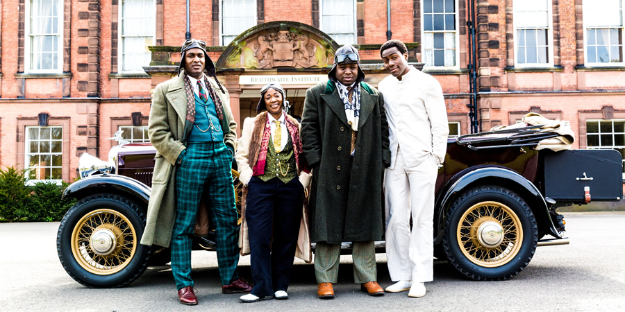 Timewasters. Image shows from L to R: Jason (Kadiff Kirwan), Lauren (Adelayo Adedayo), Horace (Samson Kayo), Nick (Daniel Lawrence Taylor). Copyright: Big Talk Productions. Timewasters. Image shows from L to R: Jason (Kadiff Kirwan), Lauren (Adelayo Adedayo), Horace (Samson Kayo), Nick (Daniel Lawrence Taylor). Copyright: Big Talk Productions.