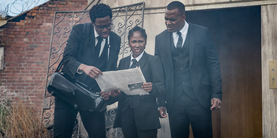 Timewasters. Image shows from L to R: Nick (Daniel Lawrence Taylor), Lauren (Adelayo Adedayo), Jason (Kadiff Kirwan). Copyright: Big Talk Productions. Timewasters. Image shows from L to R: Nick (Daniel Lawrence Taylor), Lauren (Adelayo Adedayo), Jason (Kadiff Kirwan). Copyright: Big Talk Productions.