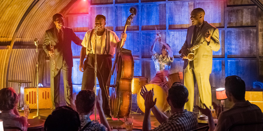 Timewasters. Image shows from L to R: Nick (Daniel Lawrence Taylor), Horace (Samson Kayo), Lauren (Adelayo Adedayo), Jason (Kadiff Kirwan). Copyright: Big Talk Productions. Timewasters. Image shows from L to R: Nick (Daniel Lawrence Taylor), Horace (Samson Kayo), Lauren (Adelayo Adedayo), Jason (Kadiff Kirwan). Copyright: Big Talk Productions.