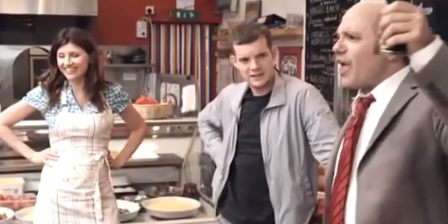 The Increasingly Poor Decisions Of Todd Margaret. Image shows from L to R: Alice Bell (Sharon Horgan), Dave (Russell Tovey), Todd Margaret (David Cross). Copyright: RDF Television / Merman. The Increasingly Poor Decisions Of Todd Margaret. Image shows from L to R: Alice Bell (Sharon Horgan), Dave (Russell Tovey), Todd Margaret (David Cross). Copyright: RDF Television / Merman.