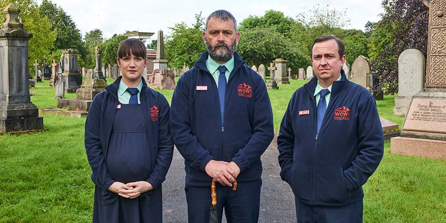 Tourist Trap. Image shows from L to R: Amy (Sara Gregory), Gwilyn (Tudur Owen), Mark (Sion Pritchard). Copyright: The Comedy Unit. Tourist Trap. Image shows from L to R: Amy (Sara Gregory), Gwilyn (Tudur Owen), Mark (Sion Pritchard). Copyright: The Comedy Unit.