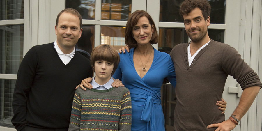 Uncle. Image shows from L to R: Ben (Nicholas Burns), Errol (Elliot Speller-Gillott), Joan (Haydn Gwynne), Rex (Daniel Ings). Copyright: Baby Cow Productions. Uncle. Image shows from L to R: Ben (Nicholas Burns), Errol (Elliot Speller-Gillott), Joan (Haydn Gwynne), Rex (Daniel Ings). Copyright: Baby Cow Productions.