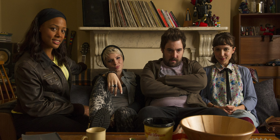 Uncle. Image shows from L to R: Shelly (Nina Toussaint-White), Gwen (Sydney Rae White), Andy (Nick Helm), Melodie (Esther Smith). Copyright: Baby Cow Productions. Uncle. Image shows from L to R: Shelly (Nina Toussaint-White), Gwen (Sydney Rae White), Andy (Nick Helm), Melodie (Esther Smith). Copyright: Baby Cow Productions.