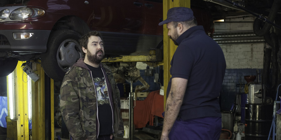 Uncle. Image shows from L to R: Andy (Nick Helm), Mechanic (Tom Davis). Copyright: Baby Cow Productions. Uncle. Image shows from L to R: Andy (Nick Helm), Mechanic (Tom Davis). Copyright: Baby Cow Productions.
