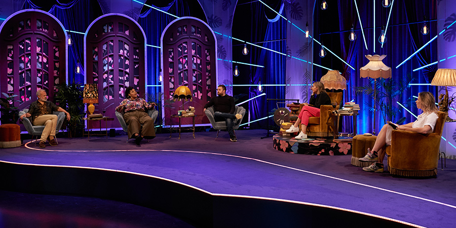 Mel Giedroyc: Unforgivable. Image shows from L to R: Graham Norton, Desiree Burch, Alex Brooker, Mel Giedroyc, Lou Sanders. Mel Giedroyc: Unforgivable. Image shows from L to R: Graham Norton, Desiree Burch, Alex Brooker, Mel Giedroyc, Lou Sanders.